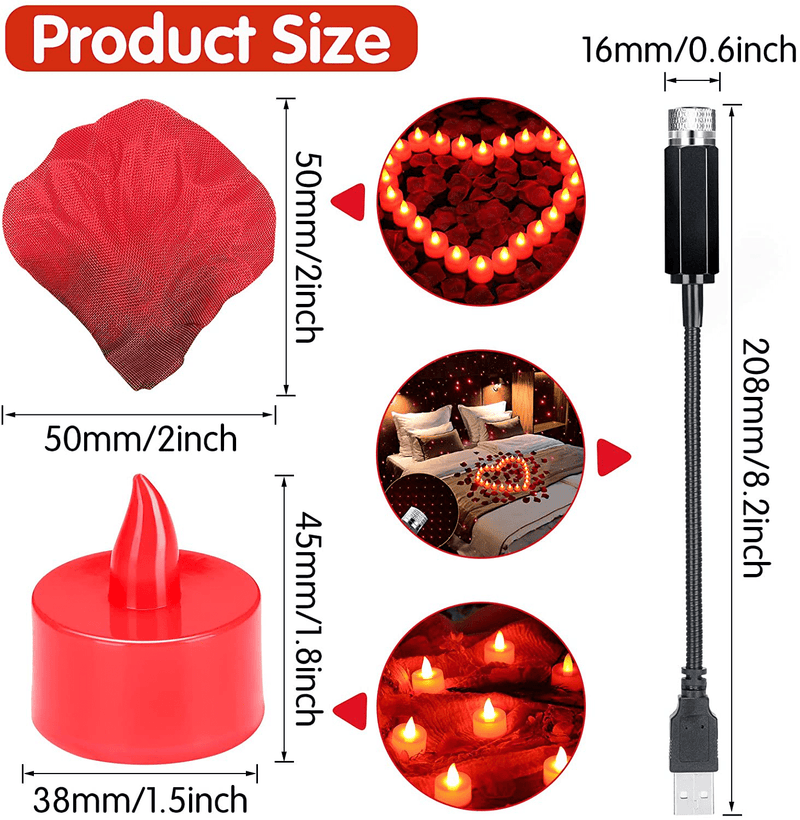 24 Pieces LED Romantic Candles and USB Night Light Star Roof Lights for Car Interior and 3000 Pieces Artificial Rose Petals Flamesless Candles for Wedding Valentine'S Day Decor (Red Candle Lights) Home & Garden > Decor > Seasonal & Holiday Decorations Riakrum   