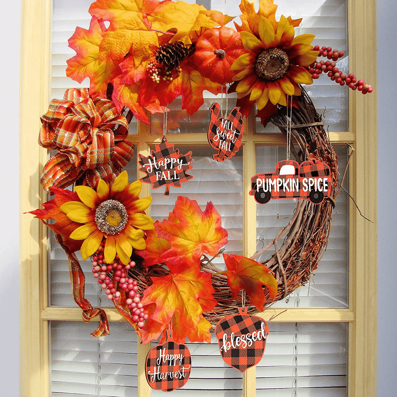 24 Pieces Thanksgiving Buffalo Plaid Ornament Wooden Hanging Sign Hanging Wishes Craft for Fall Harvest Wall Decoration 6 Styles Pumpkin Turkey Truck (Orange and Black) (Orange and Black, 24) Home & Garden > Decor > Seasonal & Holiday Decorations& Garden > Decor > Seasonal & Holiday Decorations Blulu   