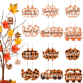 24 Pieces Thanksgiving Buffalo Plaid Ornament Wooden Hanging Sign Hanging Wishes Craft for Fall Harvest Wall Decoration 6 Styles Pumpkin Turkey Truck (Orange and Black) (Orange and Black, 24)
