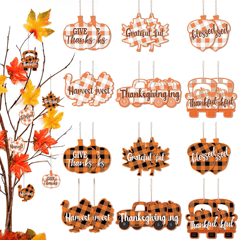 24 Pieces Thanksgiving Buffalo Plaid Ornament Wooden Hanging Sign Hanging Wishes Craft for Fall Harvest Wall Decoration 6 Styles Pumpkin Turkey Truck (Orange and Black) (Orange and Black, 24) Home & Garden > Decor > Seasonal & Holiday Decorations& Garden > Decor > Seasonal & Holiday Decorations Blulu Black and White 24 
