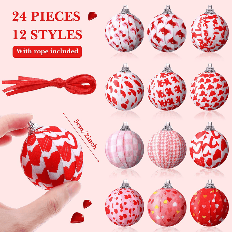 24 Pieces Valentines Hanging Ball Ornaments Buffalo Check Love Heart Fabric Ball Decorative Hanging Ball Supplies with 12 Styles for Valentine'S Day Wedding Decorations Home & Garden > Decor > Seasonal & Holiday Decorations Zhanmai   