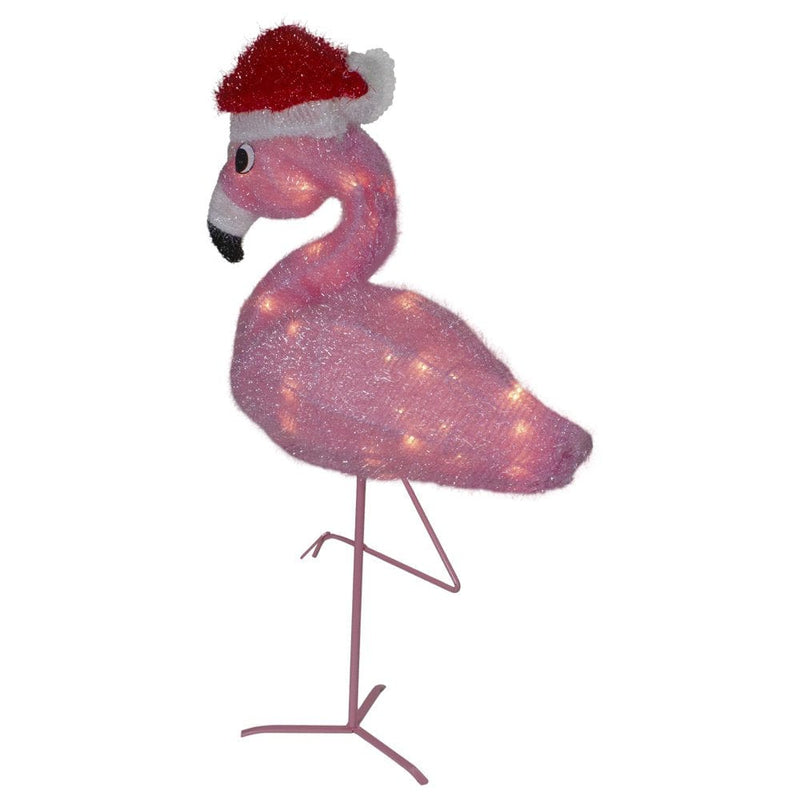 24" Pink Flamingo in Santa Hat Outdoor Christmas Decoration