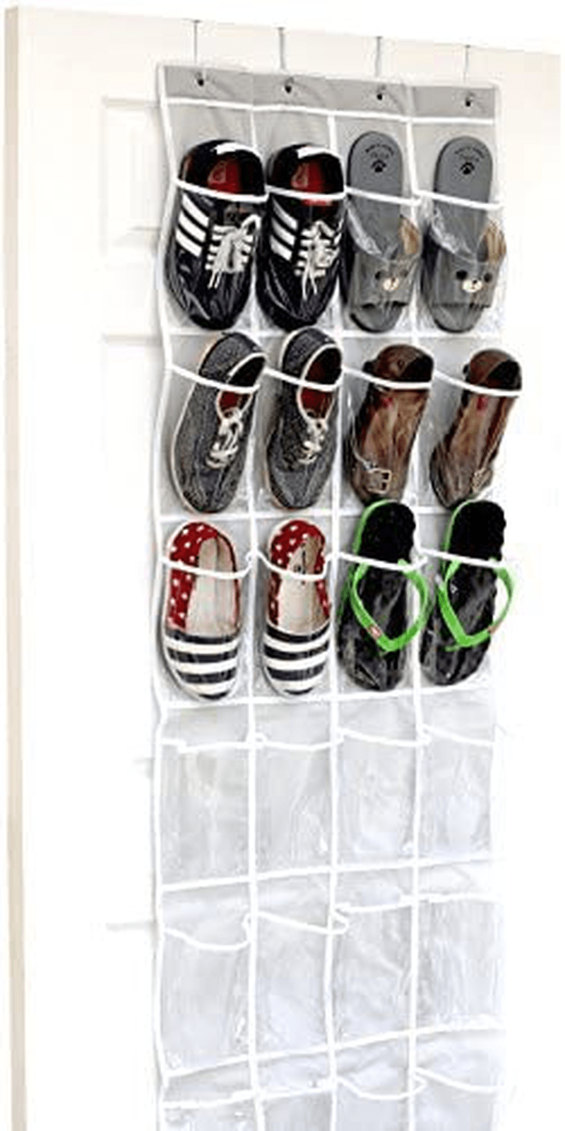 24 Pockets - Simplehouseware Crystal Clear over the Door Hanging Shoe Organizer, Gray (64'' X 19'') Furniture > Cabinets & Storage > Armoires & Wardrobes Simple Houseware Gray 24 Clear Pockets 