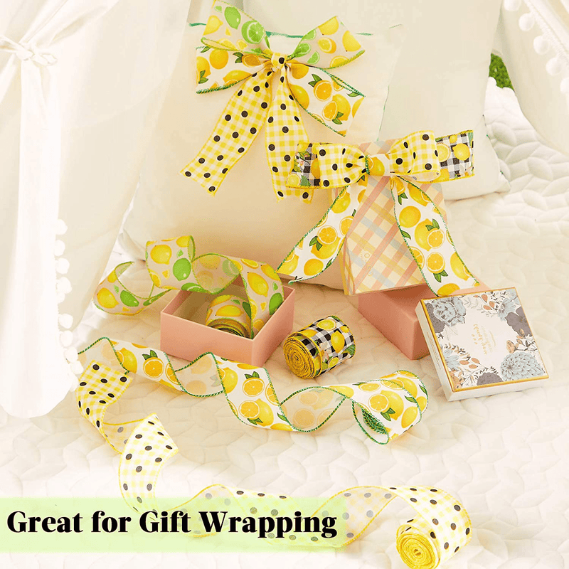 24 Yards Lemon Wired Edge Ribbon 2.5 Inches Wide Summer Burlap Ribbon Lemon Gingham Check Ribbon Decorative Lemon Ribbon for Wreaths Wrapping Floral Arrangements and Crafting Arts & Entertainment > Hobbies & Creative Arts > Arts & Crafts > Art & Crafting Materials > Embellishments & Trims > Ribbons & Trim Shappy   