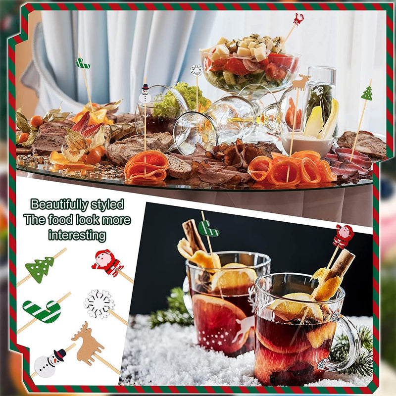240 Pack Christmas Cocktail Picks Bamboo Toothpicks Appetizer Picks Food Picks for Appetizers Cocktail Toothpicks Featured Sets Including Santa Tree Cane Elk Snowman Snowflake for Party Supplies Home & Garden > Kitchen & Dining > Barware eBoot   