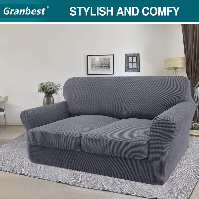 Granbest 3 Piece High Stretch Couch Covers Loveseat Slipcover Super Soft Sofa Cover Form Fit Non-Slip Furniture Protector with Individual Cushion Covers (Medium, Gray) Home & Garden > Decor > Chair & Sofa Cushions Granbest   