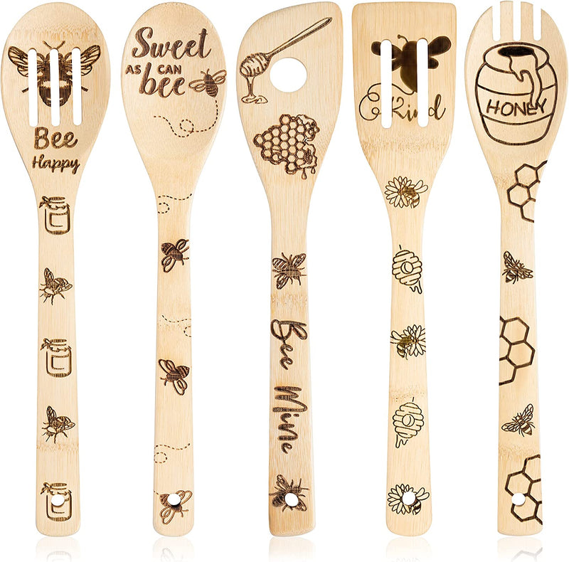 Eartim 5Pcs Sunflower Wooden Spoons Utensils Set, Summer Sunflower Theme Kitchen Cooking Utensils Natural Non-Stick Carve Burned Bamboo Cooking Spoon Slotted Spatulas Tools Birthday Wedding Gifts Home & Garden > Kitchen & Dining > Kitchen Tools & Utensils Eartim Bee  