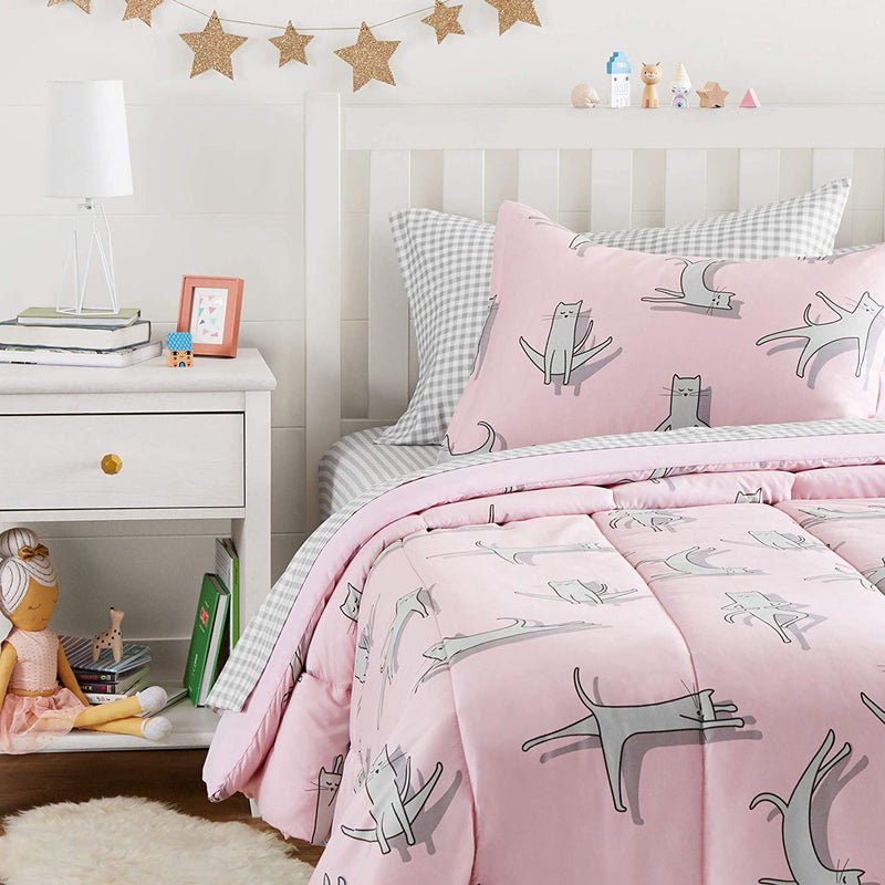 Kids Bed-In-A-Bag Microfiber Bedding Set, Easy Care, Twin, Blue Mermaids - Set of 5 Pieces Home & Garden > Linens & Bedding > Bedding KOL DEALS Pink Cats Bedding Set Twin