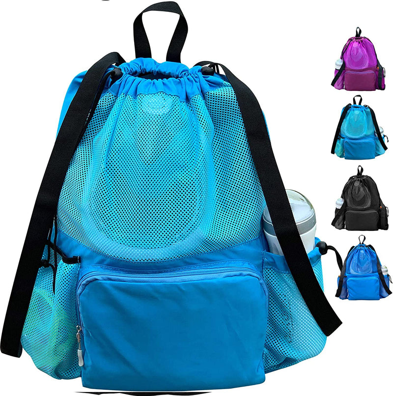 Butterfox Large Swimming Equipment Mesh Bag Drawstring Swim Gym Backpack with Separated Waterproof Dry Compartments Sporting Goods > Outdoor Recreation > Boating & Water Sports > Swimming ButterFox Light Blue  
