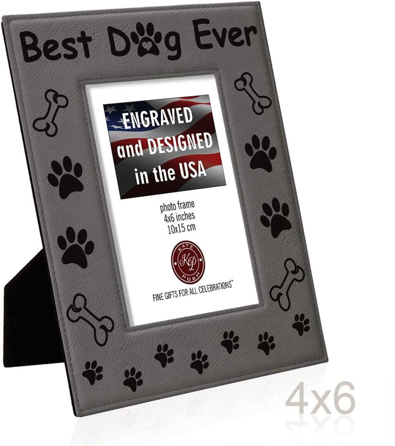 KATE POSH - Best Dog Ever Engraved Leather Picture Frame - Dog Lover Gifts, Dog Memorial Gifts, Birthday Gifts, Dog Paws and Bones Decor, Pet Memorial Gifts (4X6-Vertical) Home & Garden > Decor > Picture Frames KATE POSH   