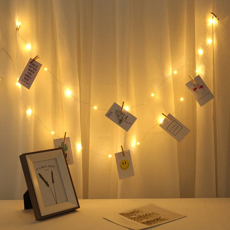 Risingpro Photo Clip String Lights 20/40 LED Lights with 20/40 Wooden Clips for Hanging Pictures Photo Battery Operated Perfect Bedroom Wall Decor Valentine'S Day Wedding