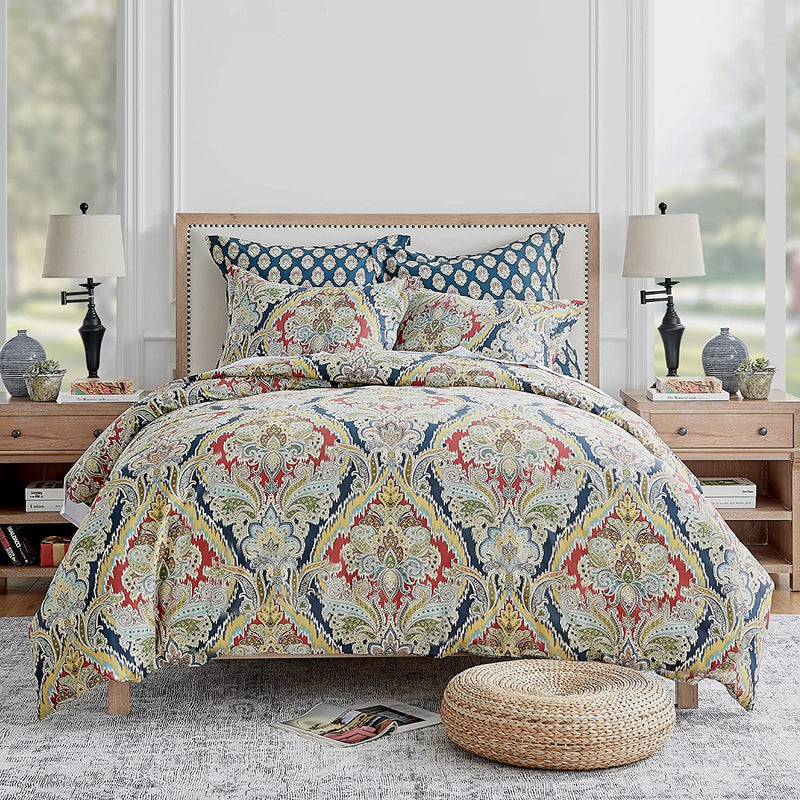 Levtex Home - Moreno Comforter Set - King Comforter + Two King Pillow Cases - Traditional Damask - Red, Blue, Grey, Gold, Teal - Comforter (106 X 94In.) and Pillow Case (36 X 20In.) - Cotton Home & Garden > Linens & Bedding > Bedding > Quilts & Comforters Levtex Home   