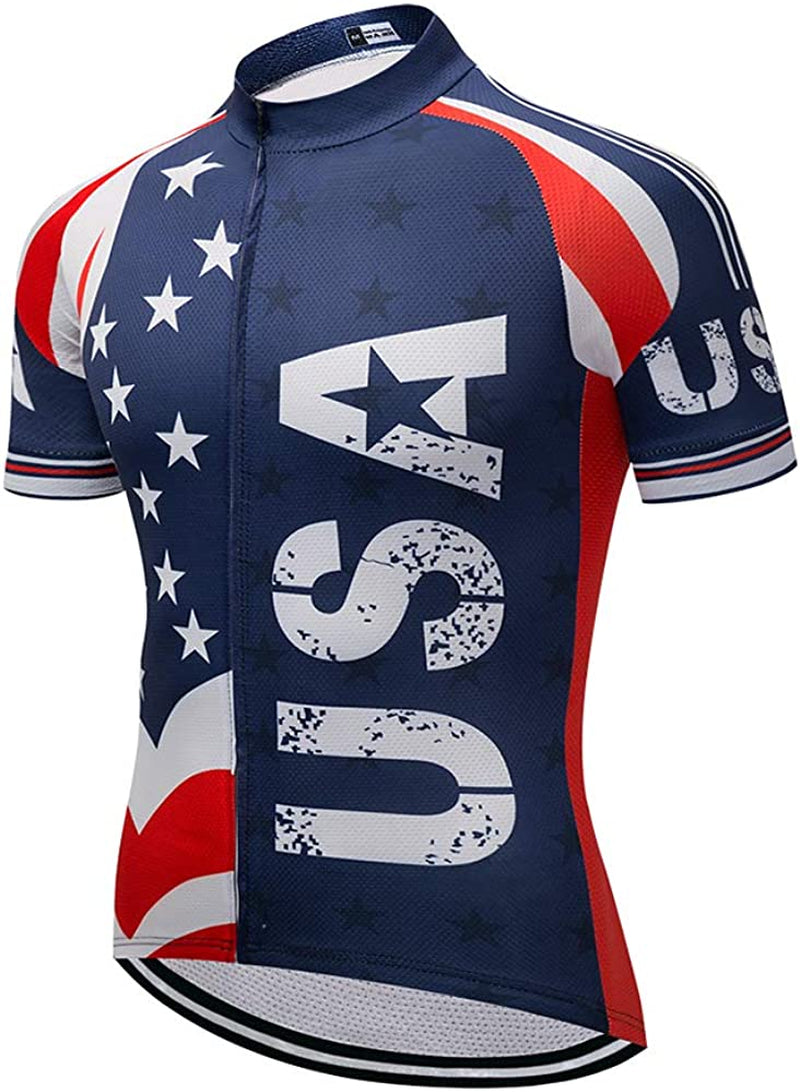 Cycling Jersey Short Sleeve USA Style Bike Tops with Pocket Reflective Stripe Sporting Goods > Outdoor Recreation > Cycling > Cycling Apparel & Accessories redorange 1cd8111 X-Large 