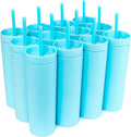 SKINNY TUMBLERS (12 Pack) Matte Pastel Colored Acrylic Tumblers with Lids and Straws | 16Oz Double Wall Plastic Tumblers with FREE Straw Cleaner! Reusable Cup with Straw | Vinyl DIY Gifts (Black) Home & Garden > Kitchen & Dining > Tableware > Drinkware STRATA CUPS Sky Blue  