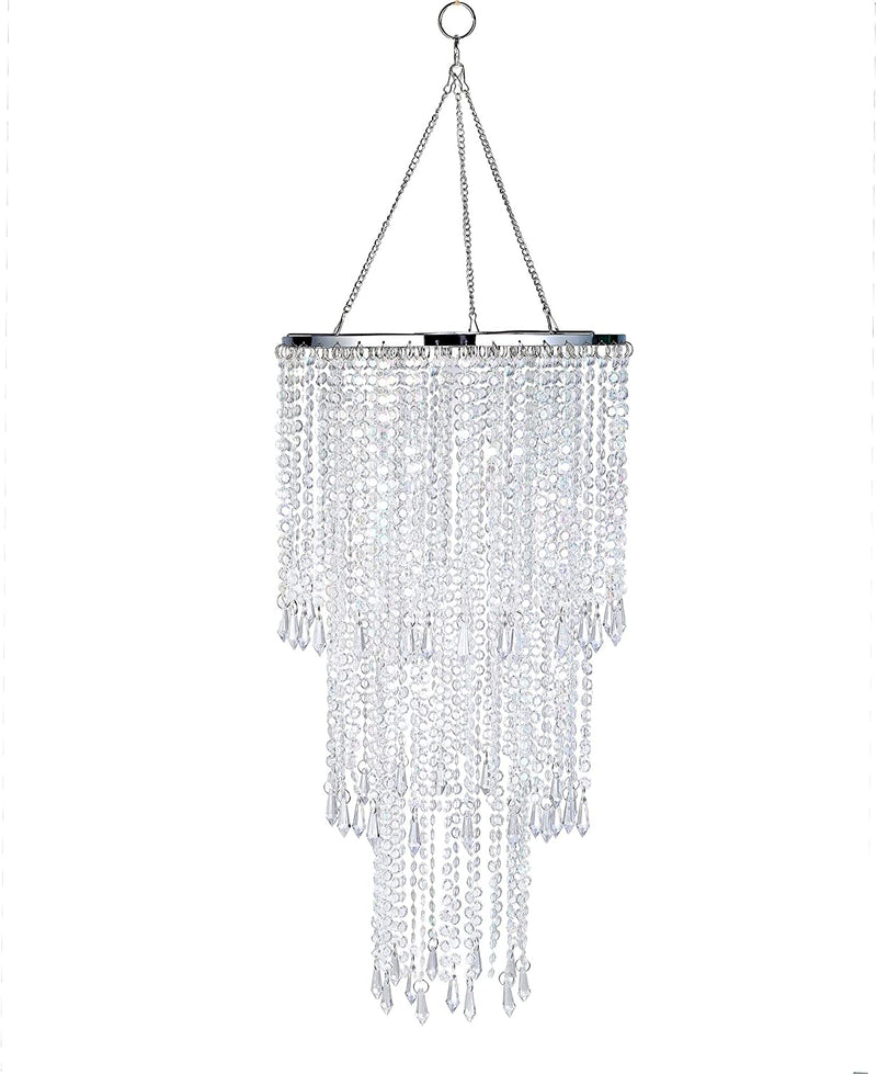 Modern Chrome Beaded Hanging Chandelier (W10.25" X H20”)，3 Tiers Beads Pendant Shade, Ceiling Chandelier Lampshade with Acrylic Jewel Droplets, Beaded Lampshade (Crystal Iridescent) Home & Garden > Lighting > Lighting Fixtures > Chandeliers FlavorThings H20  