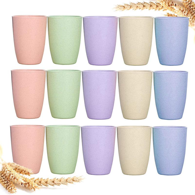 Eco-Friendly Unbreakable Reusable Drinking Cup (12 OZ), Wheat Straw Stackable，Biodegradable Healthy Tumbler Set 15, Reusable Bathroom Drinking Cup，Dishwasher Safe