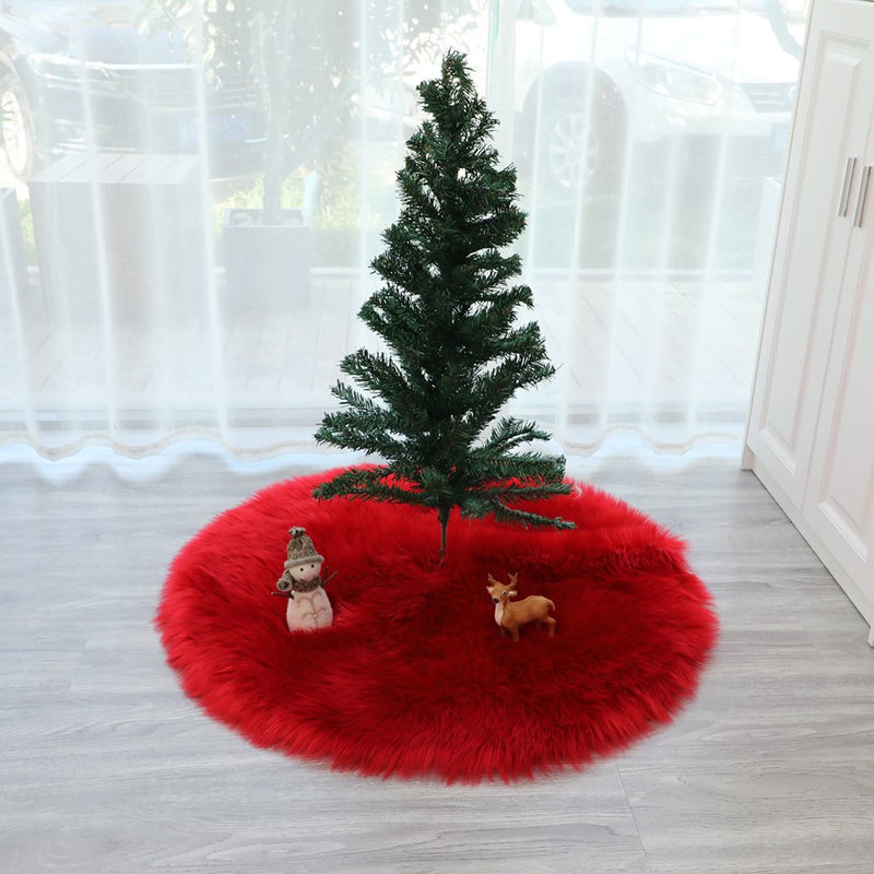 Dystyle Christmas Tree Skirt Sheepskin Fur Plush Shaggy Mat Party round Mat Home & Garden > Decor > Seasonal & Holiday Decorations > Christmas Tree Skirts DYstyle Diameter of 90cm Red 