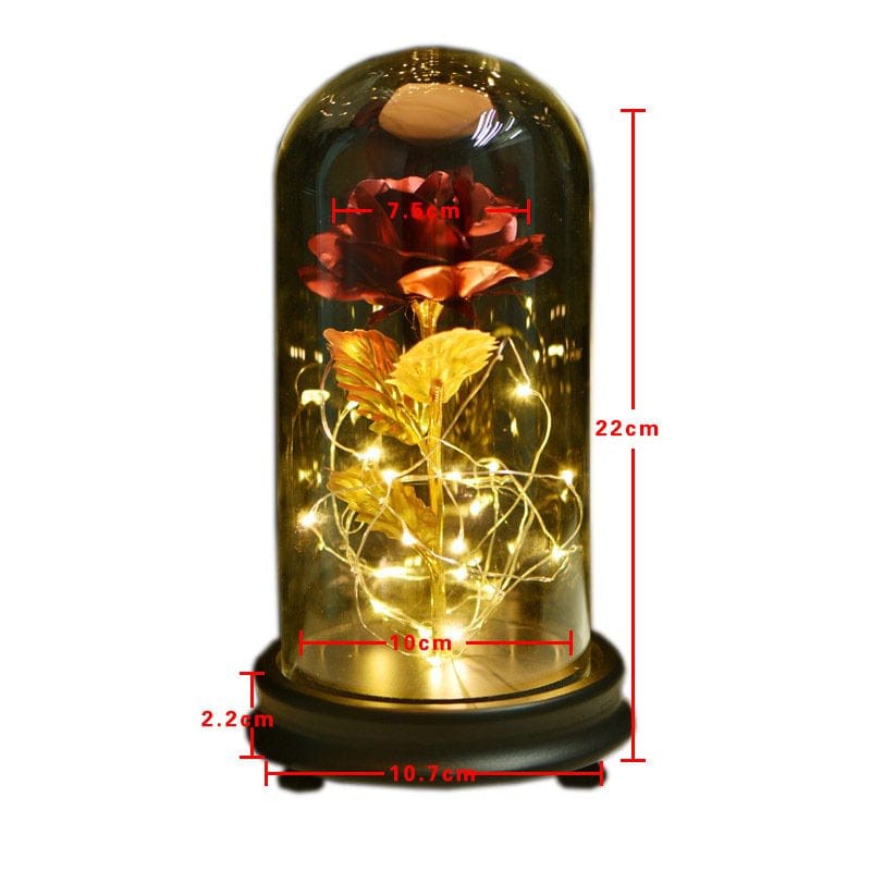 24K Gold Plating Rose Flower in a Glass Dome with LED Light String Women Girls Birthday Valentine'S Day Mother'S Day Christmas Holiday Gift Home & Garden > Decor > Seasonal & Holiday Decorations Joy Guru   