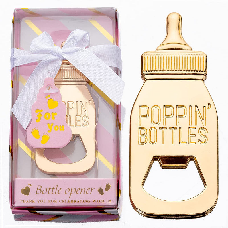 24Packs Golden Baby Bottle Openers for Baby Shower Favors Gifts, Decorations Souvenirs, Poppin Bottles Openers with Exquisite Gifts Box Used for Guests Gender Reveal Party Favors (White, 24)