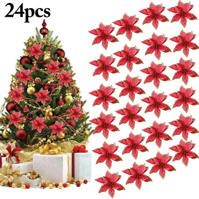 24Pcs 5.91'' Wreaths Decor, Peaoy Glitter Artificial Flowers Wedding Christmas Flowers Xmas Tree Ornaments Party Home Accessories Supplies Decorations Home & Garden > Decor > Seasonal & Holiday Decorations& Garden > Decor > Seasonal & Holiday Decorations Peaoy Red  