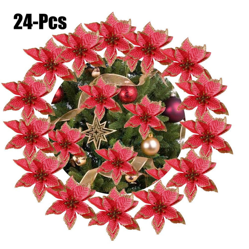 24Pcs 5.91'' Wreaths Decor, Peaoy Glitter Artificial Flowers Wedding Christmas Flowers Xmas Tree Ornaments Party Home Accessories Supplies Decorations Home & Garden > Decor > Seasonal & Holiday Decorations& Garden > Decor > Seasonal & Holiday Decorations Peaoy   