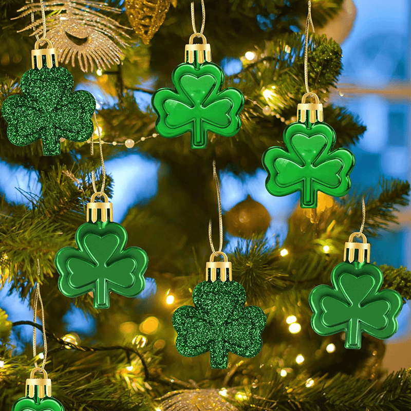 24Pcs St Patrick'S Day Shamrocks Ornaments - St. Patrick'S Day Decorations - Shamrocks Clover Baubles Ornaments for Home Tree - Irish Lucky Day Party Hanging Decorations