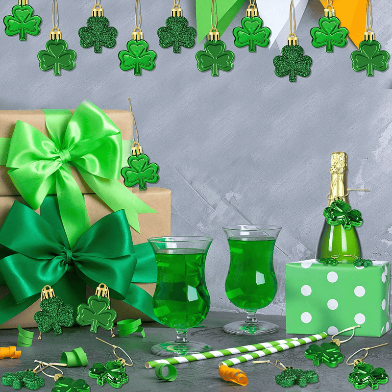 24Pcs St Patrick'S Day Shamrocks Ornaments - St. Patrick'S Day Decorations - Shamrocks Clover Baubles Ornaments for Home Tree - Irish Lucky Day Party Hanging Decorations