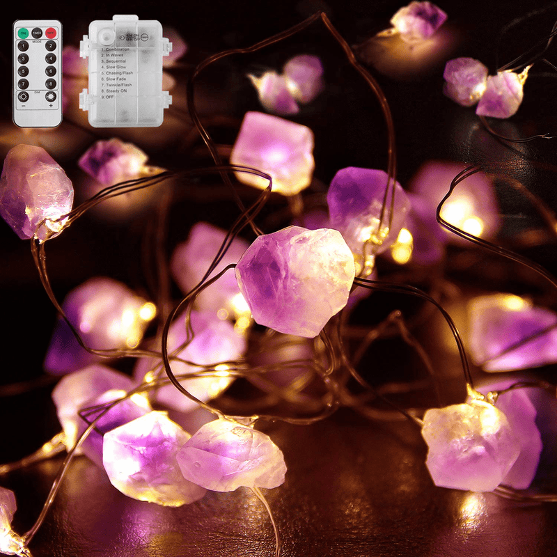 25 Amethyst String Lights Battery Operated Fairy Light with Remote & Timer, Waterproof Decorative LED Lights for Bedroom Meditation Christmas Decor Valentines Day Gifts Wedding Holiday Birthday Party Home & Garden > Decor > Seasonal & Holiday Decorations AKIT   