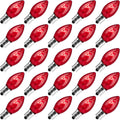 25 Pack Replacement C7 Light Bulbs for E12 Base Christmas String Lights, Classic Christmas Bulbs for Holiday Party Indoor Outdoor Garden Backyard Cafe Xmas Decoration, Red