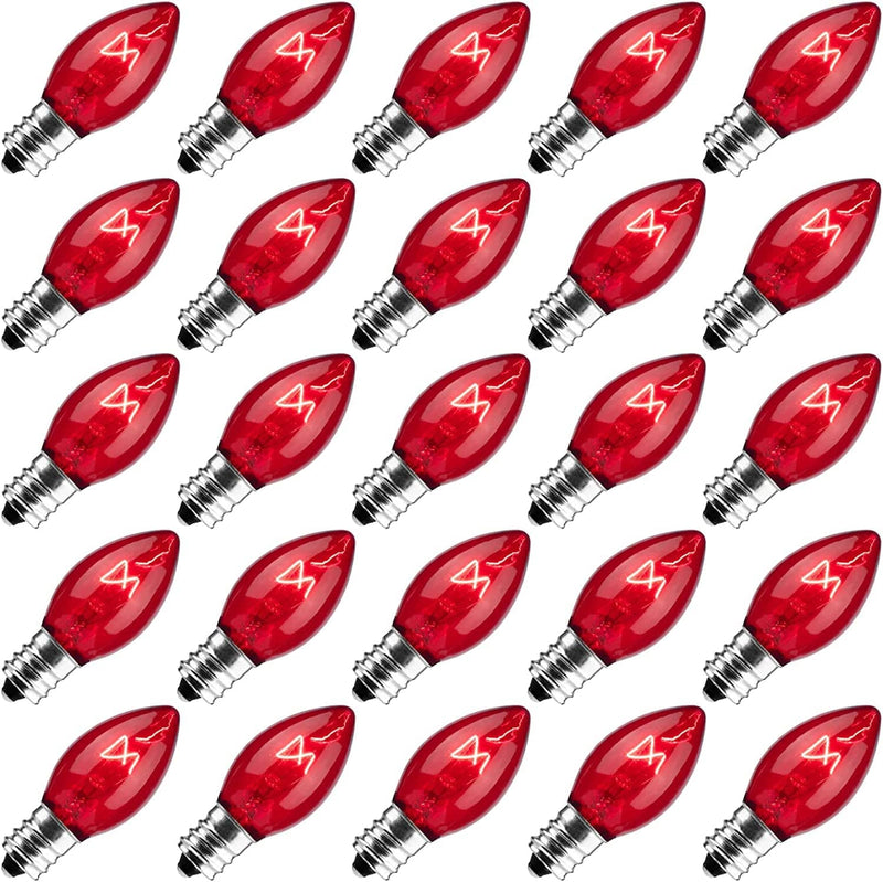 25 Pack Replacement C7 Light Bulbs for E12 Base Christmas String Lights, Classic Christmas Bulbs for Holiday Party Indoor Outdoor Garden Backyard Cafe Xmas Decoration, Red Home & Garden > Lighting > Light Ropes & Strings Brightown Red 25 Count (Pack of 1) 