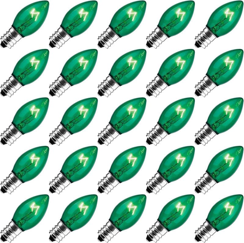 25 Pack Replacement C7 Light Bulbs for E12 Base Christmas String Lights, Classic Christmas Bulbs for Holiday Party Indoor Outdoor Garden Backyard Cafe Xmas Decoration, Red Home & Garden > Lighting > Light Ropes & Strings Brightown Green 25 Count (Pack of 1) 