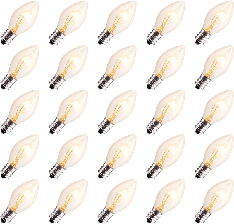 25 Pack Replacement C7 Light Bulbs for E12 Base Christmas String Lights, Classic Christmas Bulbs for Holiday Party Indoor Outdoor Garden Backyard Cafe Xmas Decoration, Red Home & Garden > Lighting > Light Ropes & Strings Brightown Clear 25 Count (Pack of 1) 