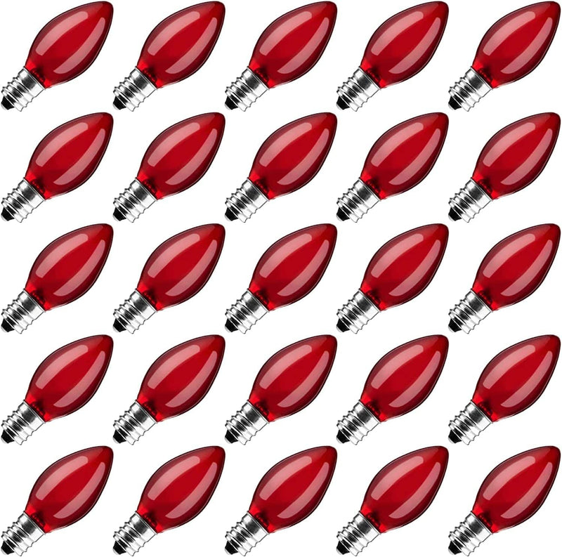 25 Pack Replacement C7 Light Bulbs for E12 Base Christmas String Lights, Classic Christmas Bulbs for Holiday Party Indoor Outdoor Garden Backyard Cafe Xmas Decoration, Red Home & Garden > Lighting > Light Ropes & Strings Brightown Red Frosted 25 Count (Pack of 1) 