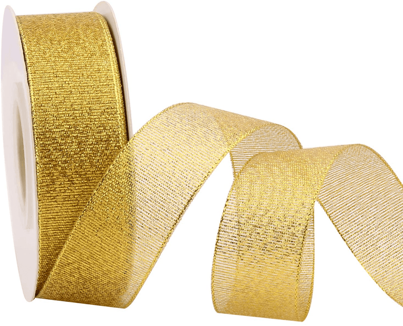 25 Yards Glitter Metallic Ribbon 1" Wide Ribbon, Sparkly Fabric Ribbon Gift Ribbon Thin Ribbon for Gift Wrapping Wedding Party Holiday Ribbon Arts & Entertainment > Hobbies & Creative Arts > Arts & Crafts > Art & Crafting Materials > Embellishments & Trims > Ribbons & Trim Farbleben 1” gold  