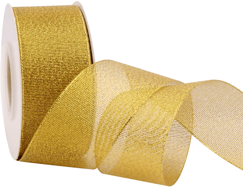 25 Yards Glitter Metallic Ribbon 1" Wide Ribbon, Sparkly Fabric Ribbon Gift Ribbon Thin Ribbon for Gift Wrapping Wedding Party Holiday Ribbon Arts & Entertainment > Hobbies & Creative Arts > Arts & Crafts > Art & Crafting Materials > Embellishments & Trims > Ribbons & Trim Farbleben Gold Ribbon 1-1/2''  