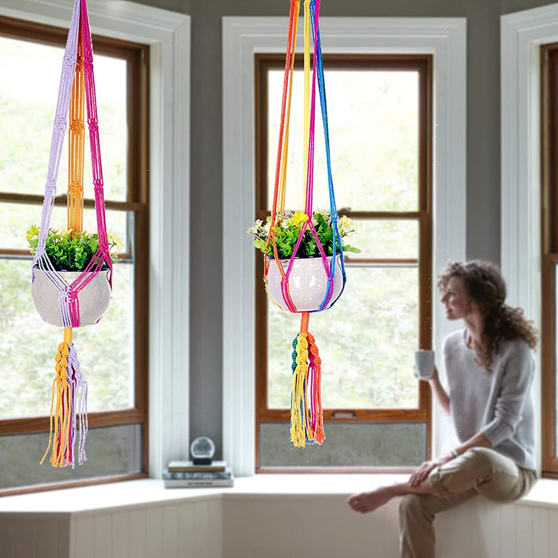 HOWMAX Rainbow Colorful Macrame Plant Hanger with 4 Hooks, Hanging Plant Holder Indoor Outdoor, Handmade Cotton Rope for Boho Room Decor Hanging Ceiling Decor，2 Pack. Sporting Goods > Outdoor Recreation > Fishing > Fishing Rods HOWMAX   