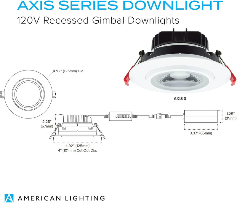American Lighting A3-5CCT-WH Axis Series Dimmable Downlights with 5-In-1 Selectable Color Temperatures, Cetlus Listed for Wet Locations, 1-Pack, 5CCT, 3-Inch Gimball Lights Home & Garden > Lighting > Flood & Spot Lights American Lighting   