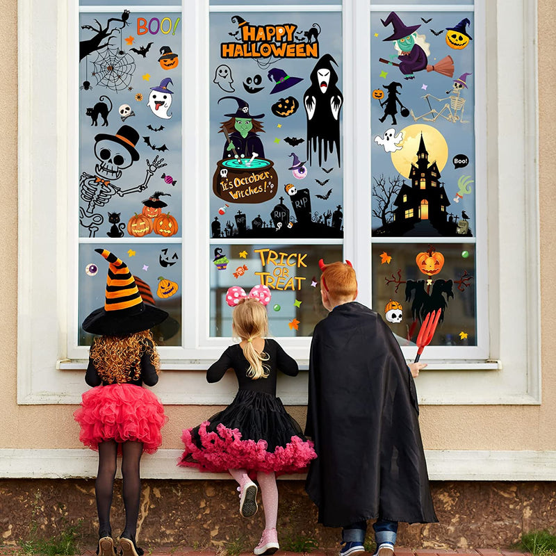 Halloween Decorations 671 PCS Halloween Window Clings, 10 Sheets Large Halloween Window Decorations Stickers Double-Sided Removable Glass Window Decals, Happy Halloween Window Clings for Kids Party Decorations  VNNR   