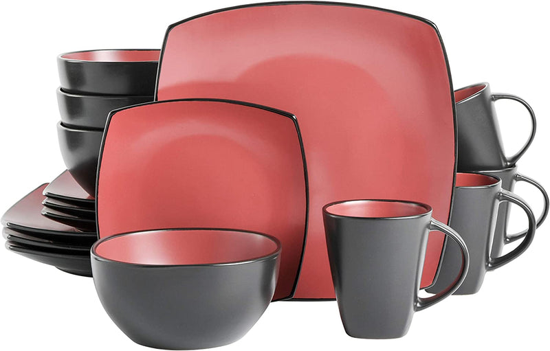 Gibson Soho Lounge 16-Piece Square Reactive Glaze Dinnerware Set, Red Home & Garden > Kitchen & Dining > Tableware > Dinnerware Gibson Matte Red Service for 4 (16pc) 