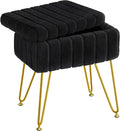 Greenstell Vanity Stool Chair Faux Fur with Storage, H:19.7" X L:15.7" W:11" Soft Ottoman 4 Metal Legs with Anti-Slip Feet, Furry Padded Seat, Modern Multifunctional Chairs for Makeup, Bedroom Pink Home & Garden > Household Supplies > Storage & Organization GREENSTELL Black  