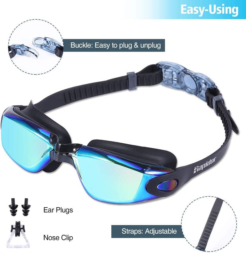 Rapidor Swim Goggles for Men Women Teens, Anti-Fog Uv-Protection Leak-Proof, RP905 Series Sporting Goods > Outdoor Recreation > Boating & Water Sports > Swimming > Swim Goggles & Masks Rapidor   