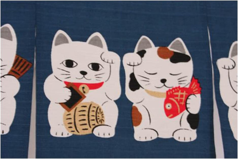 Noren (Japanese Curtain) Seven Beckoning Cat/Maneki Neko 17-507 85×30Cm from Japan Home & Garden > Decor > Window Treatments > Curtains & Drapes Narumi   