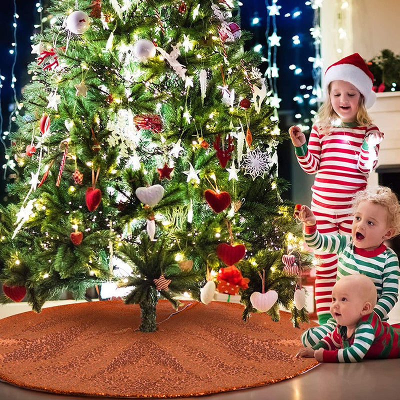Orange Christmas Tree Skirt, 48 Inch/122 Cm Sequin Double Layers Xmas Tree Mat for Halloween&Fall Decorations Home & Garden > Decor > Seasonal & Holiday Decorations > Christmas Tree Skirts Junrui   