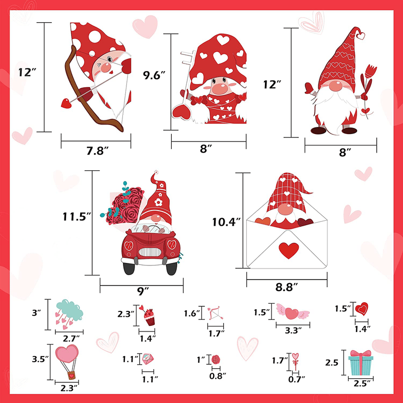 255PCS Valentines Day Window Clings Decorations - Gnome Heart Decal Party Decor Ornaments Home & Garden > Decor > Seasonal & Holiday Decorations jollylife   