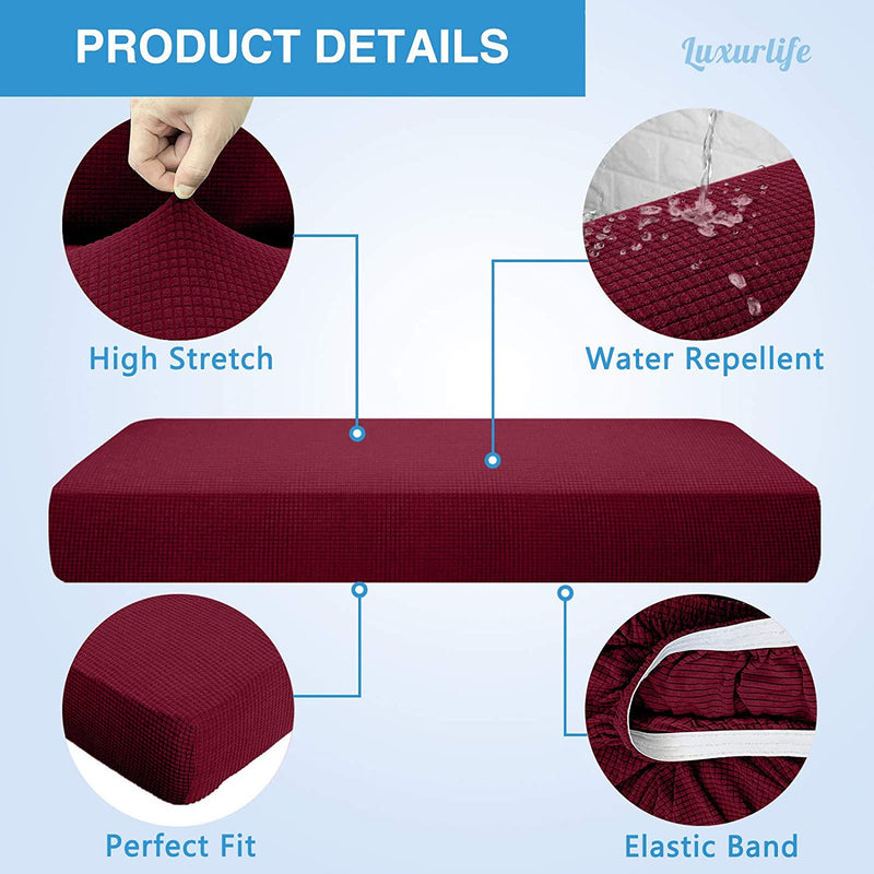 Luxurlife Water-Repellent Couch Cushion Cover High Stretch Couch Seat Cover for Chair Loveseat Sofa Seat Slipcover Furniture Protector with Elastic Bottom(Sofa Cushion, Wine Red) Home & Garden > Decor > Chair & Sofa Cushions Luxurlife   