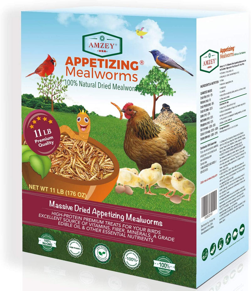 Dried Mealworms 11 LBS - 100% Natural for Chicken Feed, Bird Food, Fish Food, Turtle Food, Duck Food, Reptile Food, Non-Gmo, No Preservatives, High Protein and Nutrition Animals & Pet Supplies > Pet Supplies > Bird Supplies > Bird Food Amzey Duck  