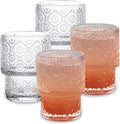 Glass Cups Vintage Glassware | Set of 4 Small, Embossed Stackable Pattern Style Transparent Cocktail Glasses Set, Ice Coffee Cup Juice Drinkware, Clear, 190Ml (S) Home & Garden > Kitchen & Dining > Tableware > Drinkware SoulTimes A Small (Pack of 4) 