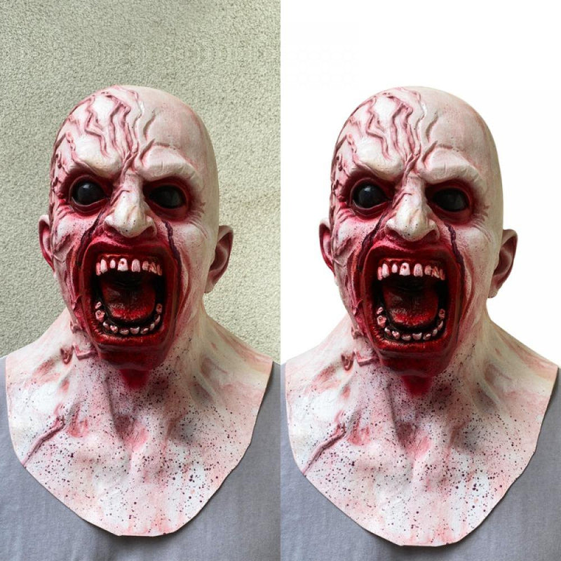 Mask Creepy Halloween Props Scary Realistic Face Mask for Adult Party Cosplay Costume Horror Decoration Props