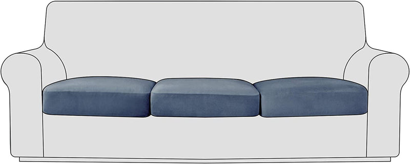 Maxmill Velvet Stretch Sofa Cushion Covers Plush Couch Cushion Slipcover for Armchair Loveseat Sofa Individual Cushion Cover Sofa Seat Protector with Elastic Hem Washable, 2 Pieces Pack, Brown Home & Garden > Decor > Chair & Sofa Cushions Maxmill Interior Slate Blue 3 