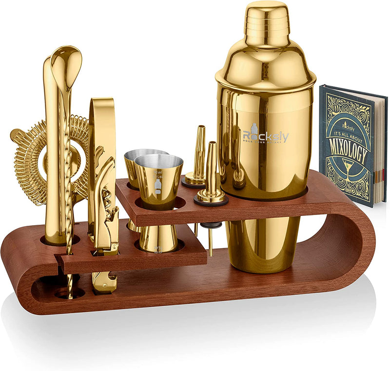 ROCKSLY Mixology Bartender Kit and Cocktail Shaker Set for Drink Mixing | Mixology Set with 10 Bar Set Tools and Bamboo Stand Makes It the Perfect Home Cocktail Kit | Complete Bartender Kit (Silver) Home & Garden > Kitchen & Dining > Barware ROCKSLY Sapili Gold  